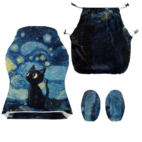 Suobstales Cat Starry Night Print Gaming Chair Slipcovers, Office Chair Cover Stretch Computer Desk Chair Covers with Armrest Covers, Rotating Armchair Protector Covers - color: Cat Starry Night