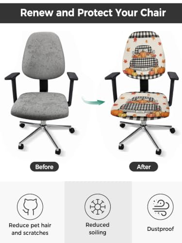 Savannan Office Chair Cover, Vintage Autumn Pumpkins Protective Stretch Elastic Universal Cover for Desk Task Chair,Computer Rotating Chair 1 Pcs Truck Maple Leaves on Linen