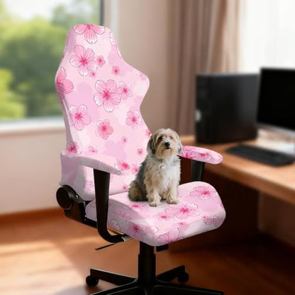 Suobstales Cherry Blossom Pattern Gaming Chair Covers Slipcovers Non Slip Office Desk Chair Cover with Armrest Covers, Stretchable Computer Chair Cover Ergonomic Rotating Game Chair Covers - color: Cherry Blossom