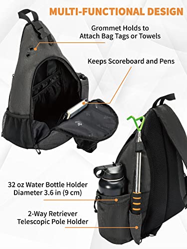 MYQ MOYAQI Disc Golf Bag with 10-12 Capacity, Backpack Retriever Holder and Storage Pockets, Padded Adjustable Strap Back Panel, Lightweight Durable(Grey) (MYQ-A02Y210010-Grey)