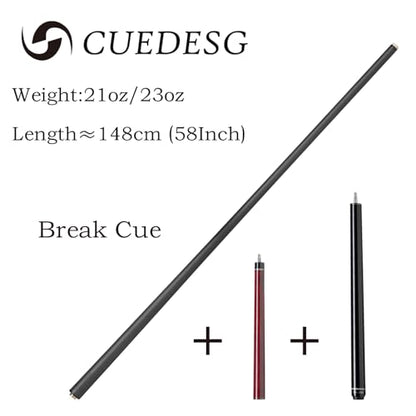 Carbon Fiber Break Cue Pool Stick,3 Piece Breaking Cue Stick,Low Deflection Jump Break Cue,13mm Pro Tip with PU Bag - color: 21oz_Red
