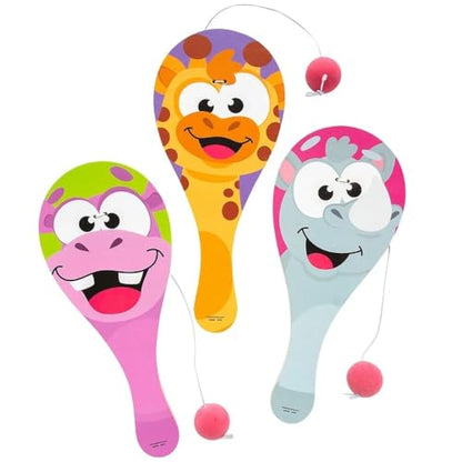 Fun Express 4" x 9" Big Eye Wacky Zoo Animal Paddleball Games - 12 Pieces - style: Big Eye Wacky Zoo Animals