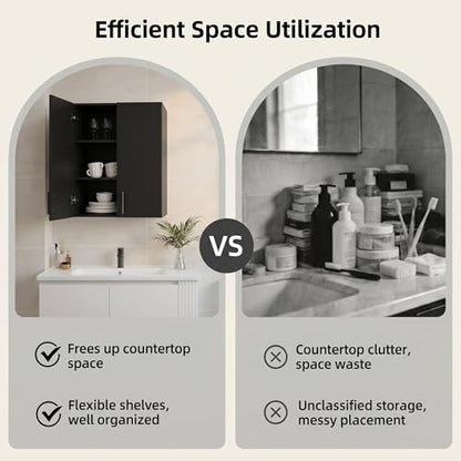 24 x 33 Inch Wall Cabinet set of 2, Kitchen Wall Mounted Wooden Storage Cabinet, Double Door Cabinet with Soft Close, Metal Handle, Adjustable Shelf, for Kitchen, Garage, Laundry, Bathroom, Black - color: Black