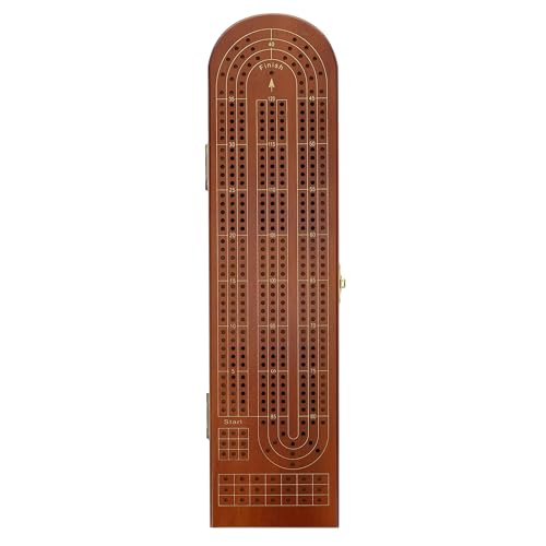 Pacific Shore Games Wooden Cribbage Board Game Set, Walnut Stained Continuous 3 Track for 2-3 Players, Card Storage - color: Walnut