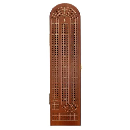 Pacific Shore Games Wooden Cribbage Board Game Set, Walnut Stained Continuous 3 Track for 2-3 Players, Card Storage - color: Walnut