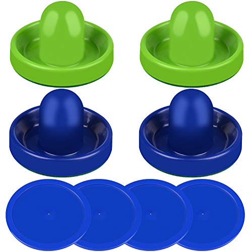 ONE250 Air Hockey Pushers and Red Air Hockey Pucks, Goal Handles Paddles Replacement Accessories for Game Tables (4 Striker, 4 Puck Pack) - color: Blue & Green