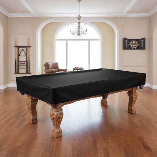 Pool Table Cover 8ft - Waterproof 600D Oxford Billiard Table Cover, Dustproof Air Hockey Table Protector with Drawstring & Buckle, Black