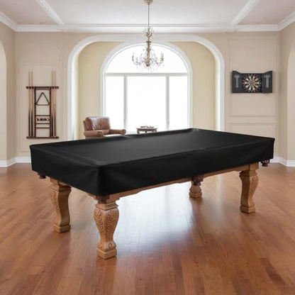 Pool Table Cover 8ft - Waterproof 600D Oxford Billiard Table Cover, Dustproof Air Hockey Table Protector with Drawstring & Buckle, Black