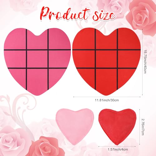 Reallnaive 2 Set Valentine's Day Tic Tac Toe Game Include 2 Pcs Heart Shaped Mats 20 Heart Bean Bags Toss Valentine Party Activities for Couple Adults Family Indoor Outdoor Galentine Party Game - style: Valentine's Day