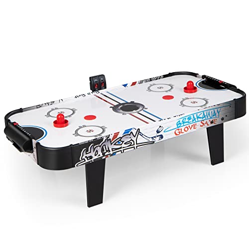 GYMAX Air Hockey Table, 42” Table Top Air Hockey with 2 Pucks, 2 Pushers, LED Scoreboard, Mini Air Hockey Arcade Table Game Room, Dorm Room, Club, Family Recreation Game