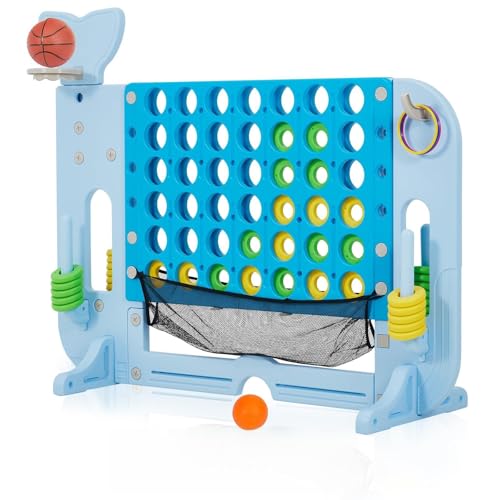 GarveeLife Gaint Connect 4 Jumbo Yard Game for Outdoor, 4-in-1 Jumbo Connect Game Set, with Whale Design, Basketball Hoop, Mini Golf & Ring Toss, for Family Game Kids Adults