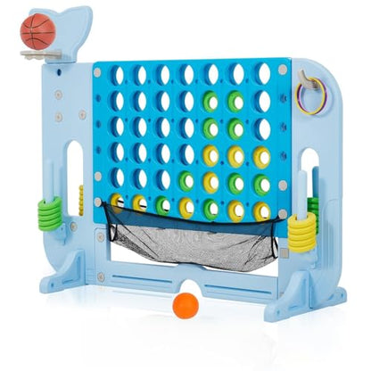 GarveeLife Gaint Connect 4 Jumbo Yard Game for Outdoor, 4-in-1 Jumbo Connect Game Set, with Whale Design, Basketball Hoop, Mini Golf & Ring Toss, for Family Game Kids Adults