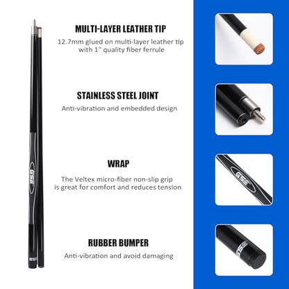 GSE Games & Sports Expert 58" 2-Piece Fiberglass Graphite Composite Billiard Pool Cue Sticks (Several Colors Available, Weight from 18oz, 19oz, 20oz, 21oz) - color: Black, style: 20oz