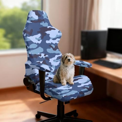 Suobstales Blue Camo Pattern Gaming Chair Covers, Stretchable Soft Thick Breathable Scratch Resistant Gaming Chair Seat Cover with 2Pcs Armrest Slipcovers - color: Blue Camo
