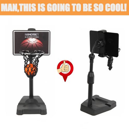 GYSH Mini Desktop Basketball Hoop for Office,Tiny Tabletop Basketball Game Toy,Desk Toys for Office for Adults,Indoors Smallest Foam Basketball,with Phone Holder(Stands) - style: Basketball Stands