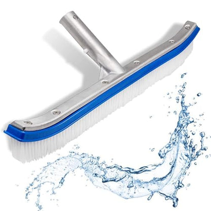 Banax Pool Brush Head, 17.5" Pool Brushes for Cleaning Pool Walls, Curved Ends High-Efficiency Pool Scrub Brush,Premium Nylon Bristles Pool Brush with EZ Clip - color: Nylon Brush