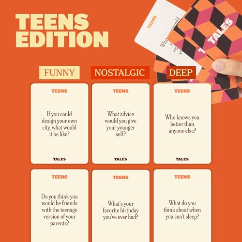 TALES 150 Conversation Cards, Teens Edition, Fun Family Games for Teens, Perfect for Dinners, Road Trips, Classrooms & Game Nights, Gifts & Gatherings, Conversation Starters to Spark Creativity - color: Teens Edition