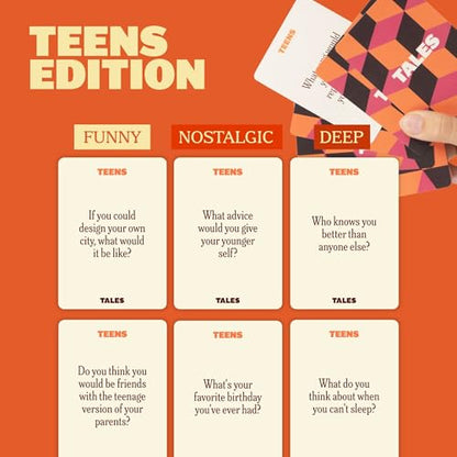 TALES 150 Conversation Cards, Teens Edition, Fun Family Games for Teens, Perfect for Dinners, Road Trips, Classrooms & Game Nights, Gifts & Gatherings, Conversation Starters to Spark Creativity - color: Teens Edition