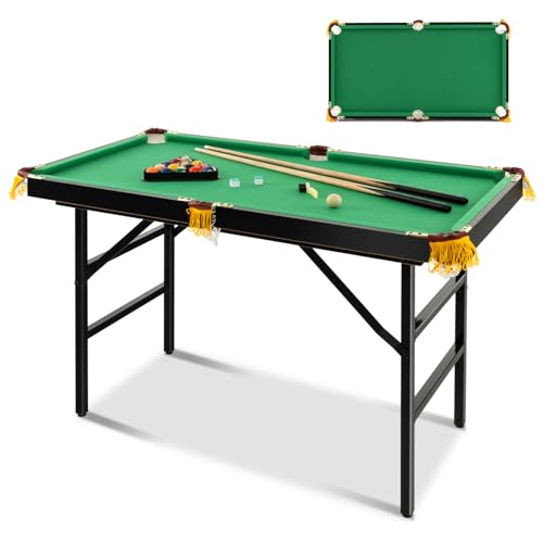 Costzon 47" Folding Billiard Table, Pool Game Table Includes Balls, Cues, Triangle, Chalk, Brush for Kids, Multipurpose Game Table for Parties & Family Gatherings