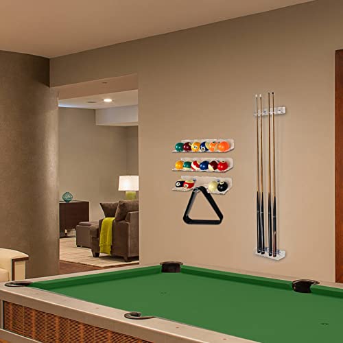 Pool Cue & Ball Rack Wall Mount – Acrylic Billiard Storage Holder, Self-Adhesive or Screw Mounted, Space-Saving Game Room Organizer (Top Clip 6 Cues Holder) - style: Top Clip 6 Cues Holder