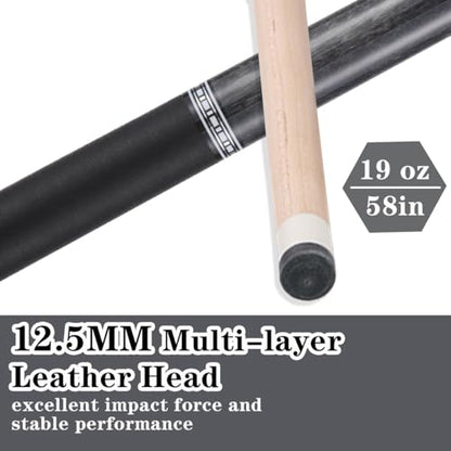 Canadian Maple Pool Cue Stick Set, 58 inch 18oz 19oz 20oz 21oz Billiard House Bar Pool Stick, 12.5mm Tip Billiard Cue for Beginner, Commercial and Home Entertainment - color: 12.5mm Grey with case