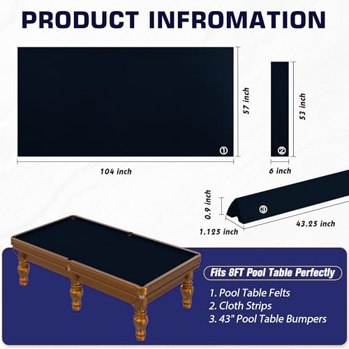 Pool Table Felt and Bumper Kit Felt for Billiard Cloth with Pool Table Bumpers and Cushions Facing, 6 Pcs Cloth Strips and Staple Remover - color: Navy, size: 8FT + 42'' Bumpers