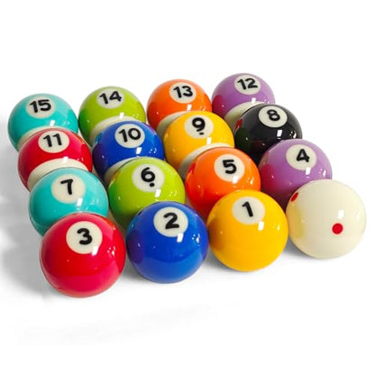 Pool Balls Set – 2-1/4" Regulation Billiard Balls, 16 Resin Ball Set for Pool Tables, Complete Standard Replacement