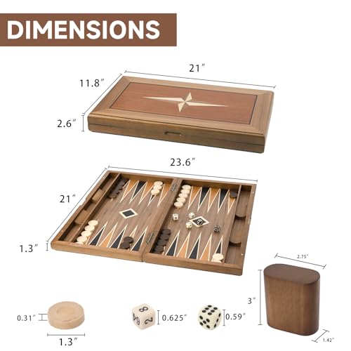 GSE Games & Sports Expert Premium Wooden Folding Inlay Backgammon Board Set, Classic Traditional Strategy Board Games (Star- 21 Inches) - color: Wood-star, size: Large