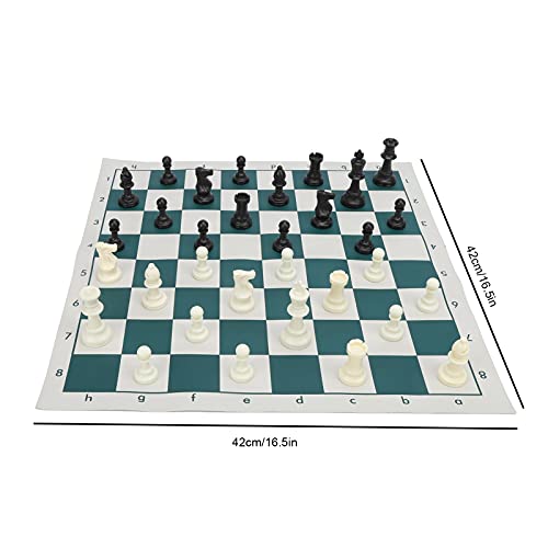 Chess Checkers Set, 42x42cm Portable Travel Board Games Folding Rubber Chessboard 32 Chess Pieces Set with Storage Bag for Adults Competition