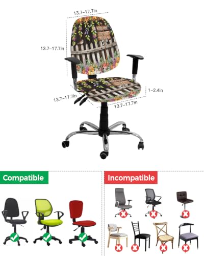Savannan Office Chair Cover, Autumn Pumpkin Flower Leaf Protective Stretch Elastic Universal Cover for Desk Task Chair,Computer Rotating Chair 1 Pcs Rustic Farmhouse Bird Brown Wood