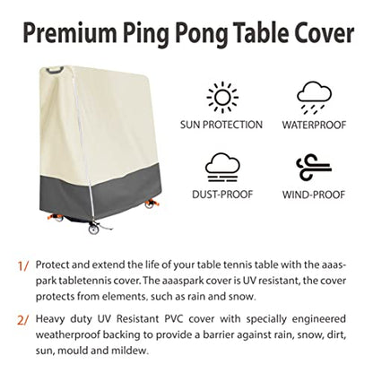 Ping Pong Table Cover Waterproof for Folding Table Tennis Tables | Beige & Grey two-tone design with orange straps for a modern premium home and game room appearance