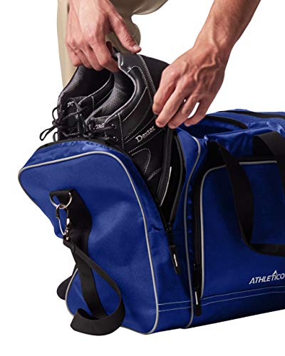 Athletico Bowling Bag for Single Ball - Single Ball Tote Bag With Padded Ball Holder - Fits a Single Pair of Bowling Shoes Up to Mens Size 14 - color: Blue