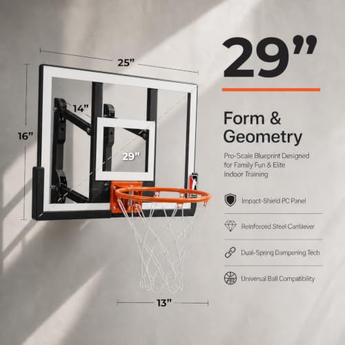 Efficraft Mini Basketball Hoop, Adjustable Indoor Wall Mount, Silent Ball | 7 Level Adjustable Height, Quiet&Bounce Dual Ball Set, Shatter Resistant pc Backboard, Spring Metal Rim, Metal Bracket - color: White, size: Small