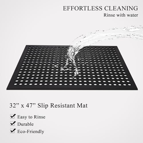 A1 Home Collections New All Purpose Anti Fatigue Versatile Rubber Floor Mat with Drain Holes, Workplace Mat, Restaurant Kitchen Mat, Bar Area Mat, Commercial, Industrial Anti Fatigue Mat 32x47 Inches - size: 47"L x 32"W x 0.6"Th