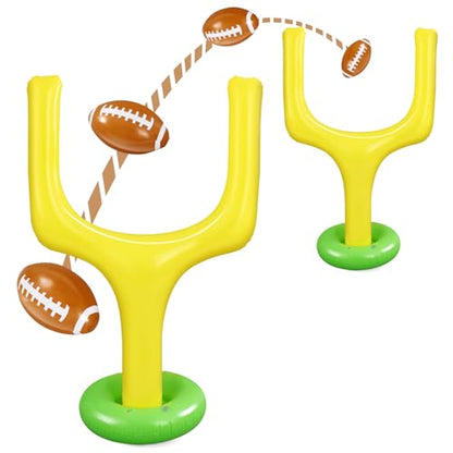 Hungdao 4 Pcs Football Party Supplies Kit Include 2 Jumbo Inflatable Football Goal Post and 2 Giant Blow up Footballs for Birthday Tailgate Decoration Backyard Game
