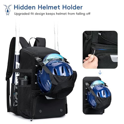 KAVIGOR Baseball Bag for Youth and Adult, Softball Backpack 40L Large Capacity, Bat Backpack with Shoes Compartment and Hidden Helmet Holder - color: Black