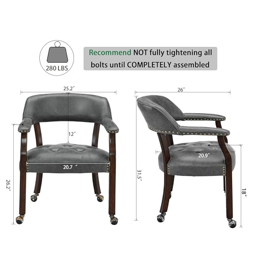 Set of 4 Dining Chair with Casters, Accent Captains Chairs with Wheels & Arms,Wheeled Roller Wood Chairs for Kitchen & Game Poker Table,Espresso&Grey 318GY(NO Table!) - color: Espresso&grey