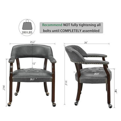 Set of 4 Dining Chair with Casters, Accent Captains Chairs with Wheels & Arms,Wheeled Roller Wood Chairs for Kitchen & Game Poker Table,Espresso&Grey 318GY(NO Table!) - color: Espresso&grey