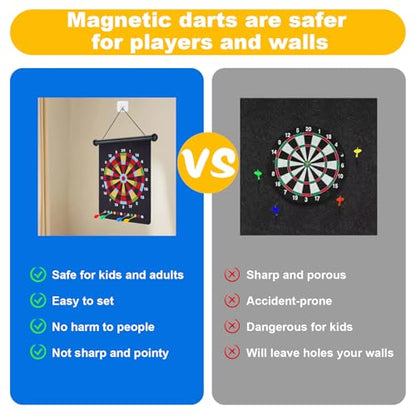 HELLO PAPAYA 17.5 in Large Size 2in1 Rollup Magnetic Darts Board with 24pcs Darts,Outdoor Safe Dart Game for Kids and Adults,for 3-12 Year Old Boys Girls Christmas Birthday Gifts