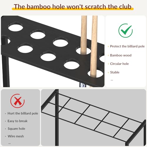 YBING Pool Stick Holder - Pool Stick Stand for 10 Sticks, Pool Stick Rack, Floor Cue Stick Holder, Billiard Cue Rack, Pool Table Accessories, Bamboo Black - color: Black Bamboo