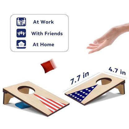 2PCS Mini Tabletop Cornhole Boards Toy, 4.7" W x 7.7" L Wooden Desktop Toss Game with 8 Bean Bags, Portable Game Set for Travel Home Office