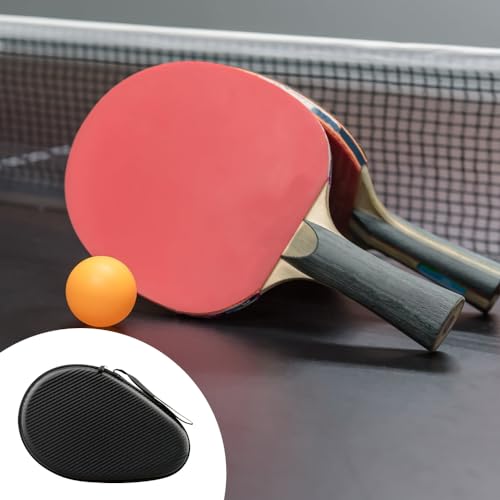 MiOYOOW Table Tennis Racket Case, Hard Shell Ping Pong Storage Bag Ping Pong Paddles Case with Zipper Can Hold 2 Short-Handled Rackets or 1 Long-Handled Racket - color: Straw mat pattern black