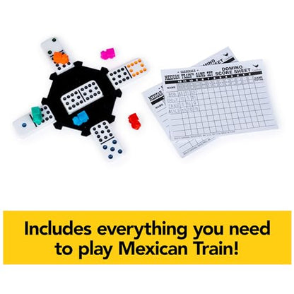 Spin Master Games, Mexican Train Dominoes Set in Aluminum Carry Case, Includes Colorful Trains for Fun-Filled Family Game Night, for Kids & Family, 2-8 Players, for Ages 8 & Up