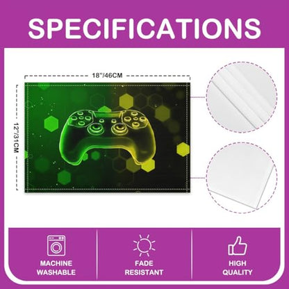 Erosebridal Gamer Boys 4 PCS of Placemats 12x18 Joystick Place Mat for Dining Table Lights Neon Modern Gamepad Non Slip Table Mats Geometric Green Yellow - color: Green Yellow