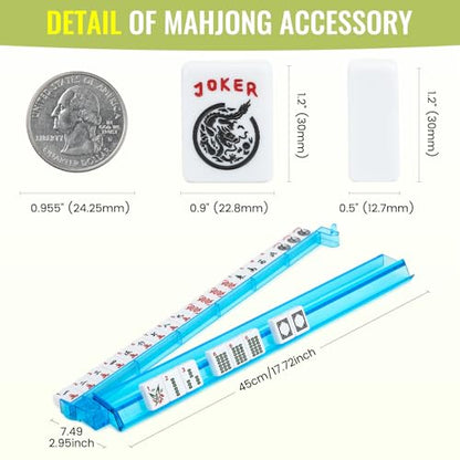 American Mahjong Tile Set,166 White Tiles Mahjong Set,4 Colors Mahjong Racks,Travel Mahjong Set with Blue Carrying Bag - style: Blue Bag--White
