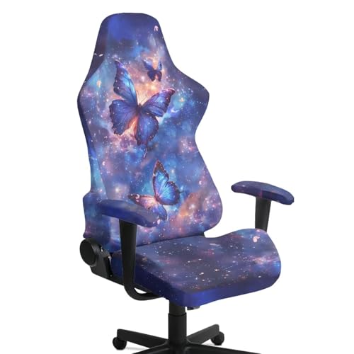 Suobstales Galaxy Butterfly Pattern Gaming Chair Cover with Armrest Covers 4 Pieces Stretch Racing Computer Chair Slipcover Set for Reclining Racing Gaming Chair - color: Galaxy Butterfly