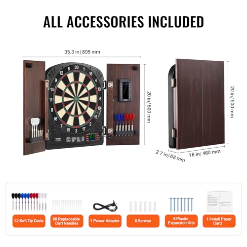 VEVOR Dart Board Cabinet Set, Multiple Styles Ready-to-Play Bundle Official Size, Steel Tip Dart Hideaway Cabinet, Features Easy Assembly, Complete with All Accessories, Perfect for Cricket Games - size: 35.3" x 20" x 2.7", style: Electronic Style