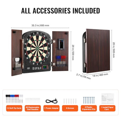 VEVOR Dart Board Cabinet Set, Multiple Styles Ready-to-Play Bundle Official Size, Steel Tip Dart Hideaway Cabinet, Features Easy Assembly, Complete with All Accessories, Perfect for Cricket Games - size: 35.3" x 20" x 2.7", style: Electronic Style