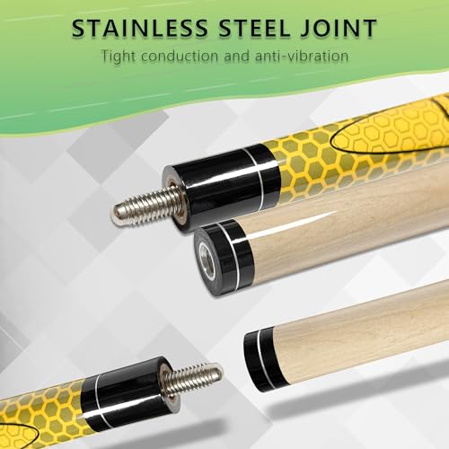 HomeSeason 58" Pool Cue Stick 19.5oz Cue Sticks Professional Low Deflection Billiard Pool Sticks 13mm Tip with Leather Bag for Home Bar Adults Pro Player - color: 19.5oz-(Yellow）