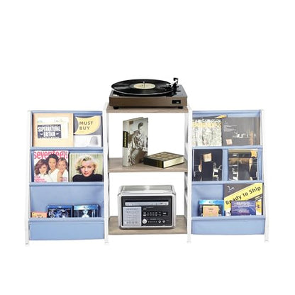 Homy Casa Audio-Visual Shelving Unit – Metal Frame with Wood Shelves & Fabric Bags – Compact AV Equipment Stand, Media Storage Rack for Gaming Accessories & Living Room Organization